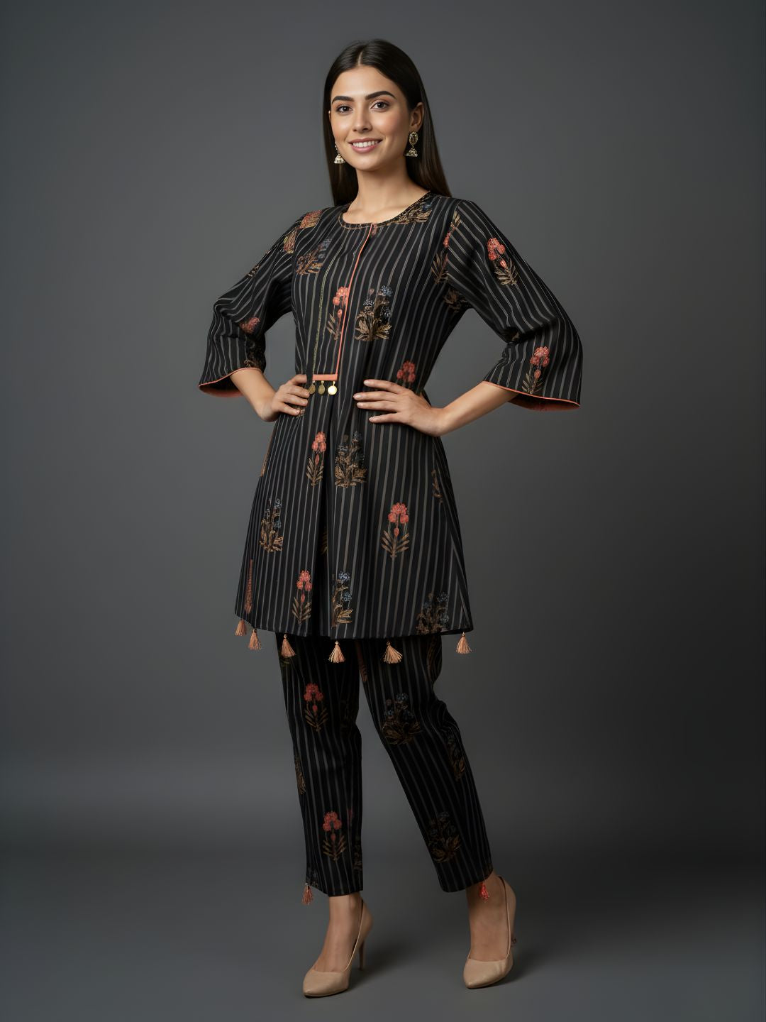 Pure Cotton Striped Floral Kurta Set – Wholesale & Women Wear Manufacturing Supply