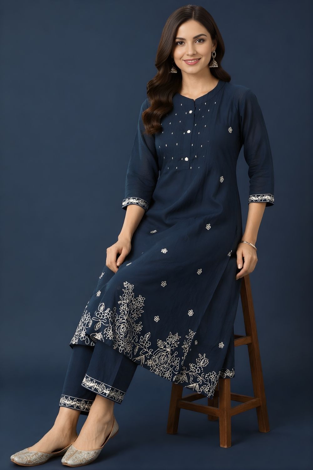 wholesale garment manufacturer Rajasthan navy cotton kurti set