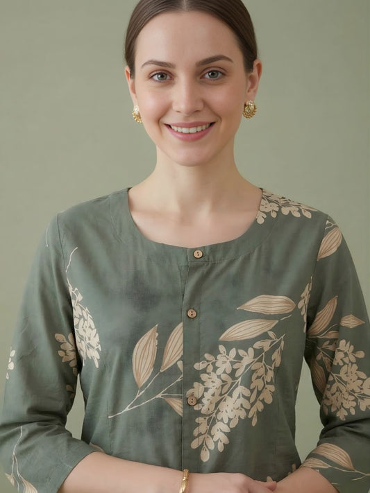 Green Printed Pure Cotton Kurti Wholesale Women Wear Manufacturer India