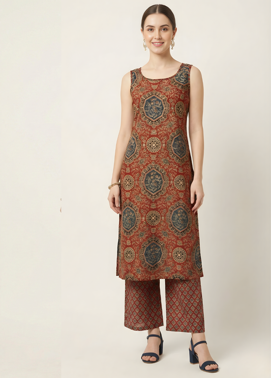 Saanvi Classic Ajrakh Cotton Kurta Set – Women Ethnic Wear Manufacturer