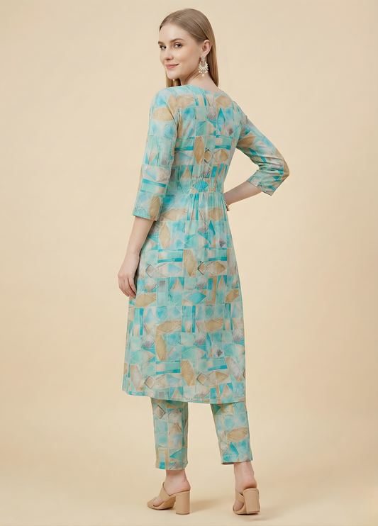 Pure Cotton Light Blue Printed Kurti Set – Wholesale Women Ethnic Wear for Bulk Buyers