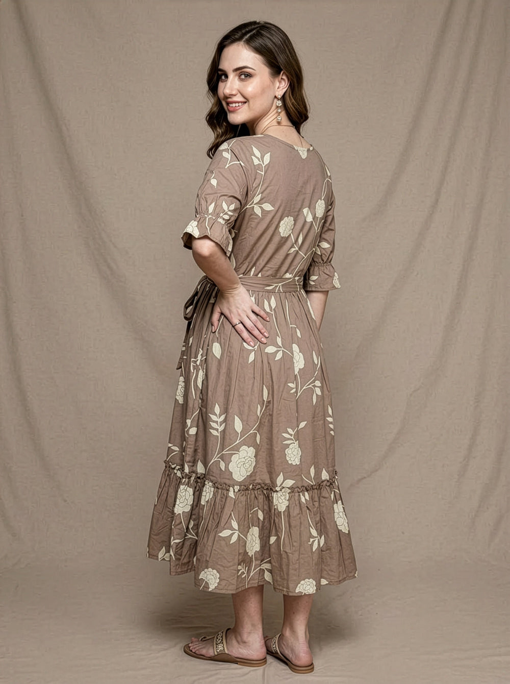 Floral Cotton Middy Dress Wholesale Manufacturer Women Wear