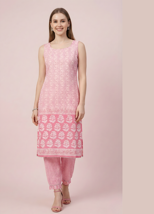 Pink cotton kurta set for women manufacturer