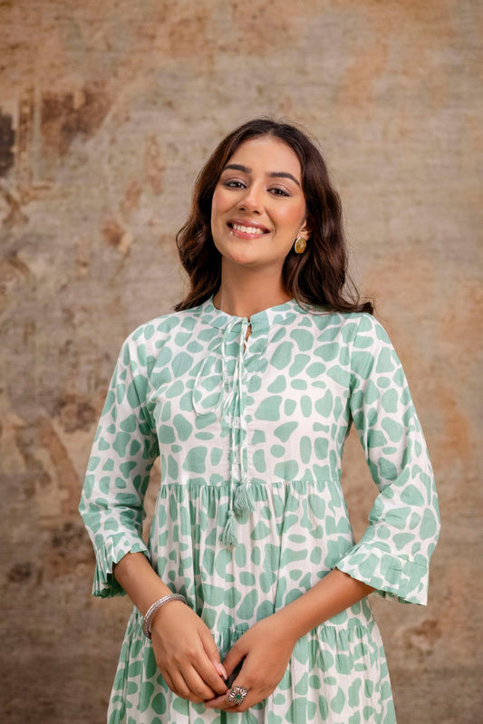 Mint Green Printed Pure Cotton Dress for Women | Manufacturer-Focused Wholesale Collection – Neelufer Creation