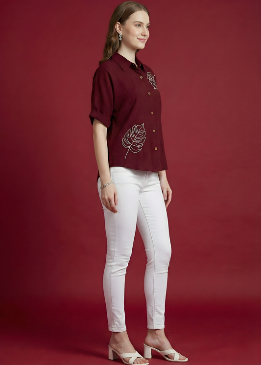 Wine color women stretch top wholesale
