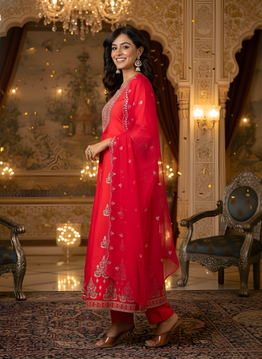 Women embroidered cotton dupatta set ethnic wear