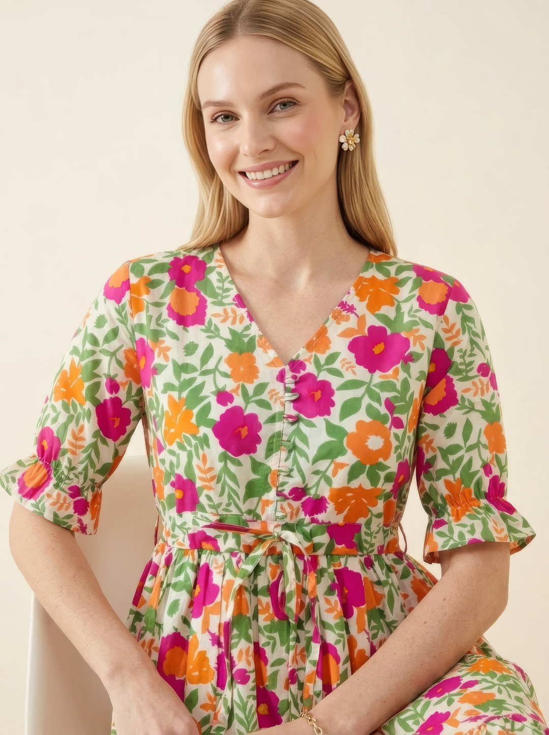 Multicolor Floral Cotton Middy Dress Wholesale Manufacturer India