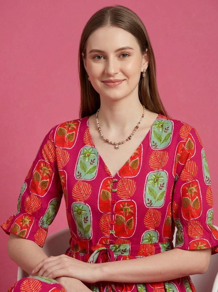 Printed Cotton Middy Dress Wholesale Manufacturer Women Wear