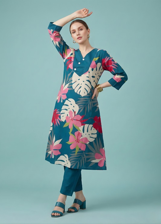 Pure cotton rayon floral kurta set for retailers