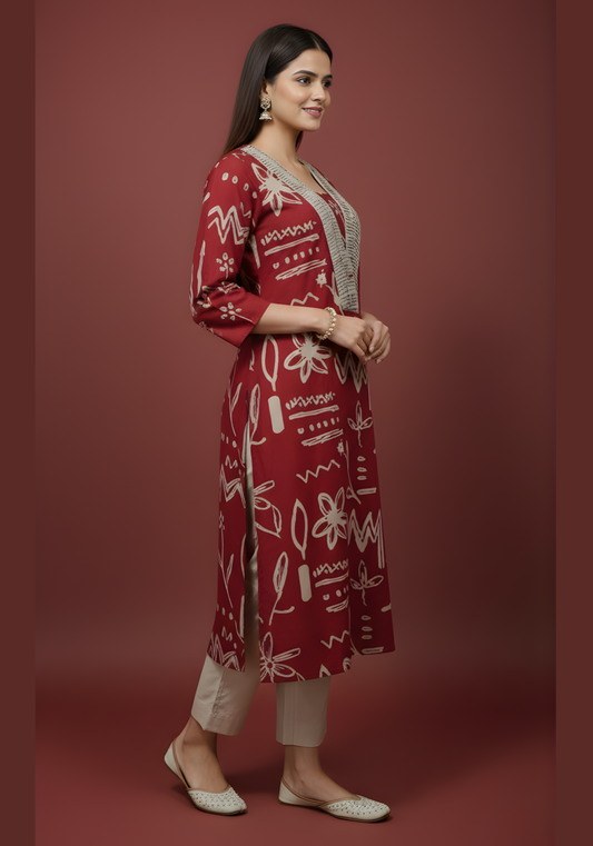 Red cotton kurta set for women manufacturer supply