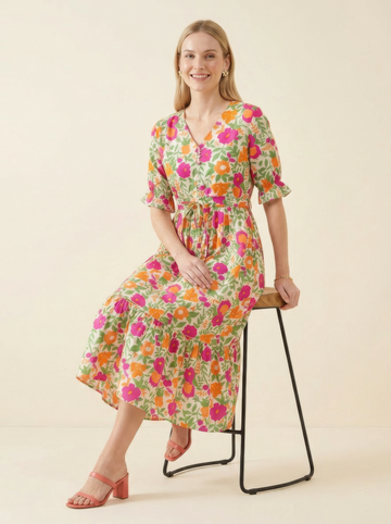 Multicolor Floral Cotton Middy Dress Wholesale Manufacturer India