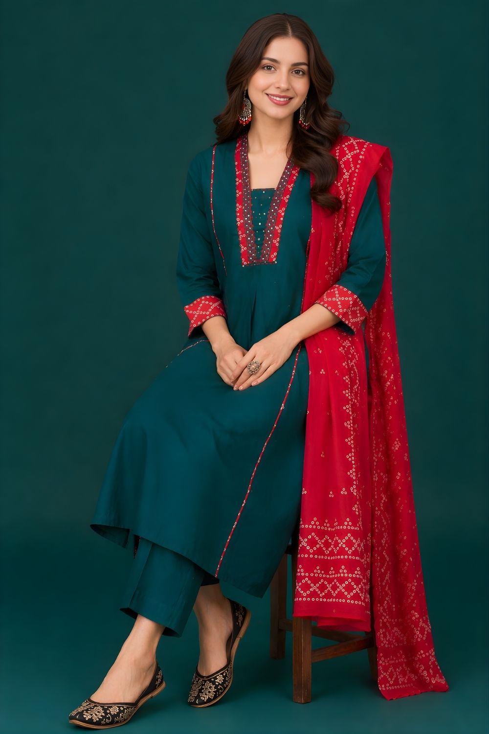 Green Cotton Dupatta Set Wholesale Women Wear Manufacturer