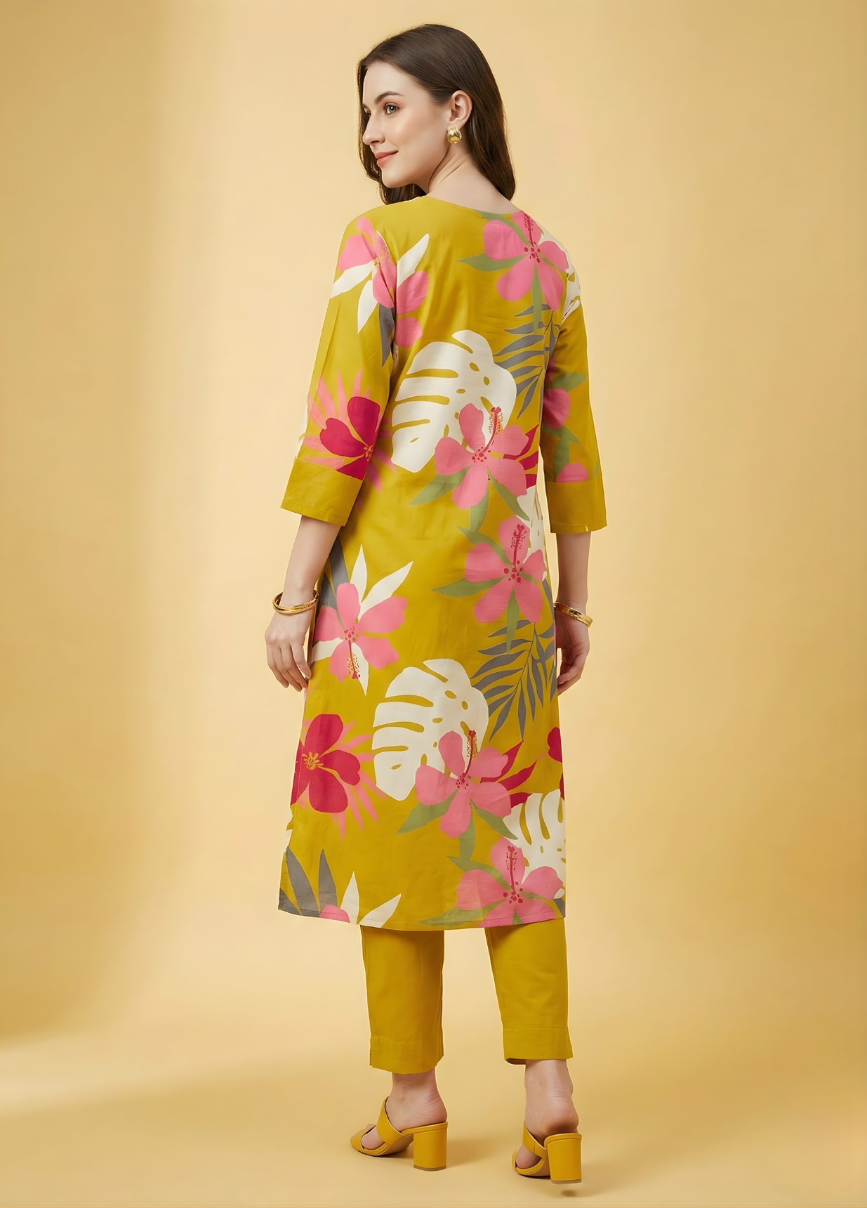 Mustard Floral Pure Cotton Rayon Kurta Set – Women Wear Wholesale Manufacturer