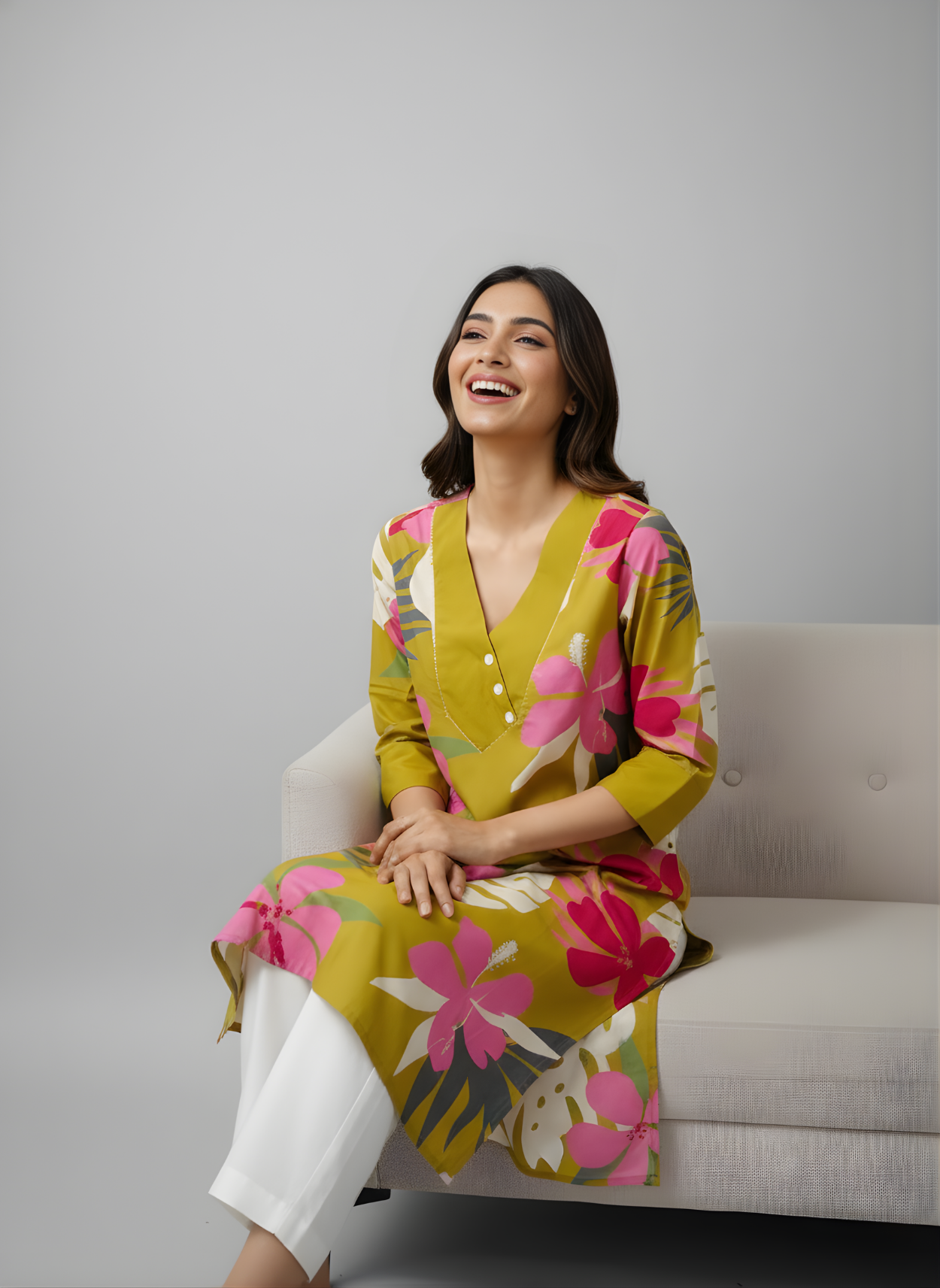 Mustard Yellow Pure Cotton Floral Kurti for Women | Wholesale Manufacturer – Neelufer Creation