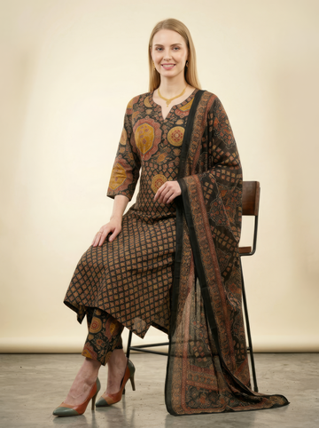 Premium Black Printed Cotton Dupatta Set Wholesale Women Wear Collection