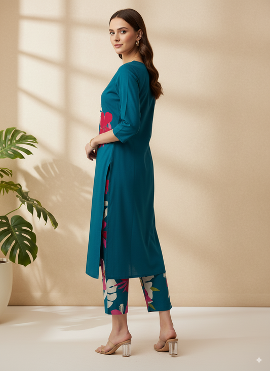 Teal cotton kurta set wholesale manufacturer