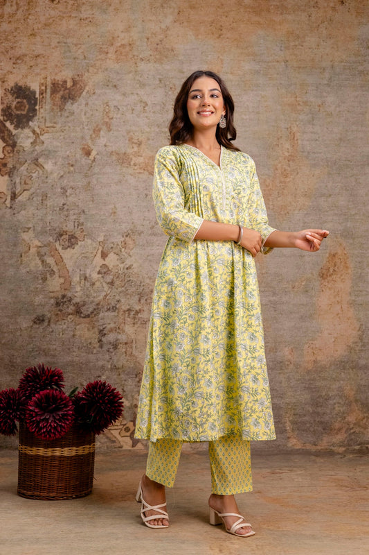 Pure cotton 2-piece ethnic set with printed pants