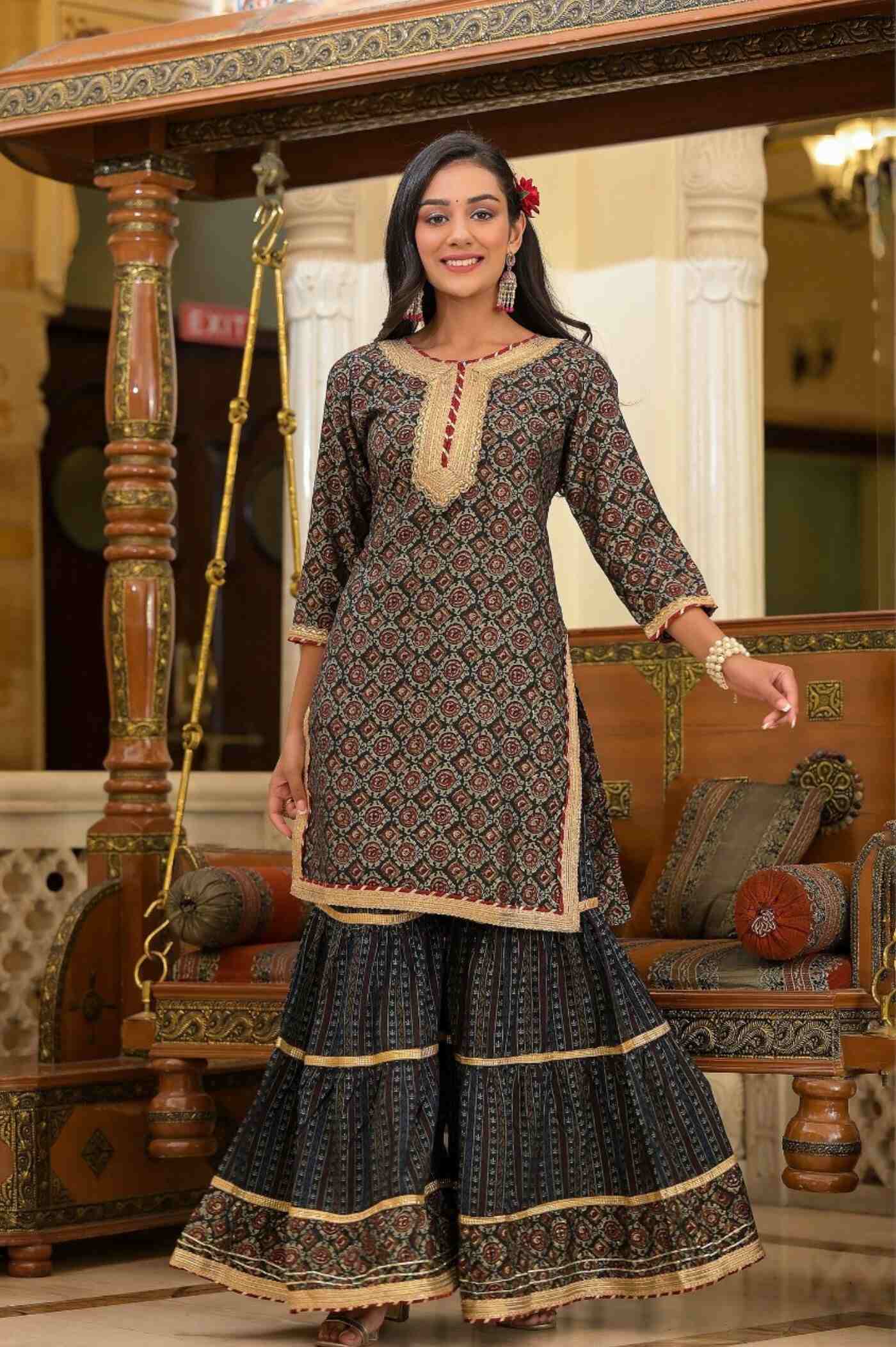 Designer muslin sharara kurta dupatta set bulk supply