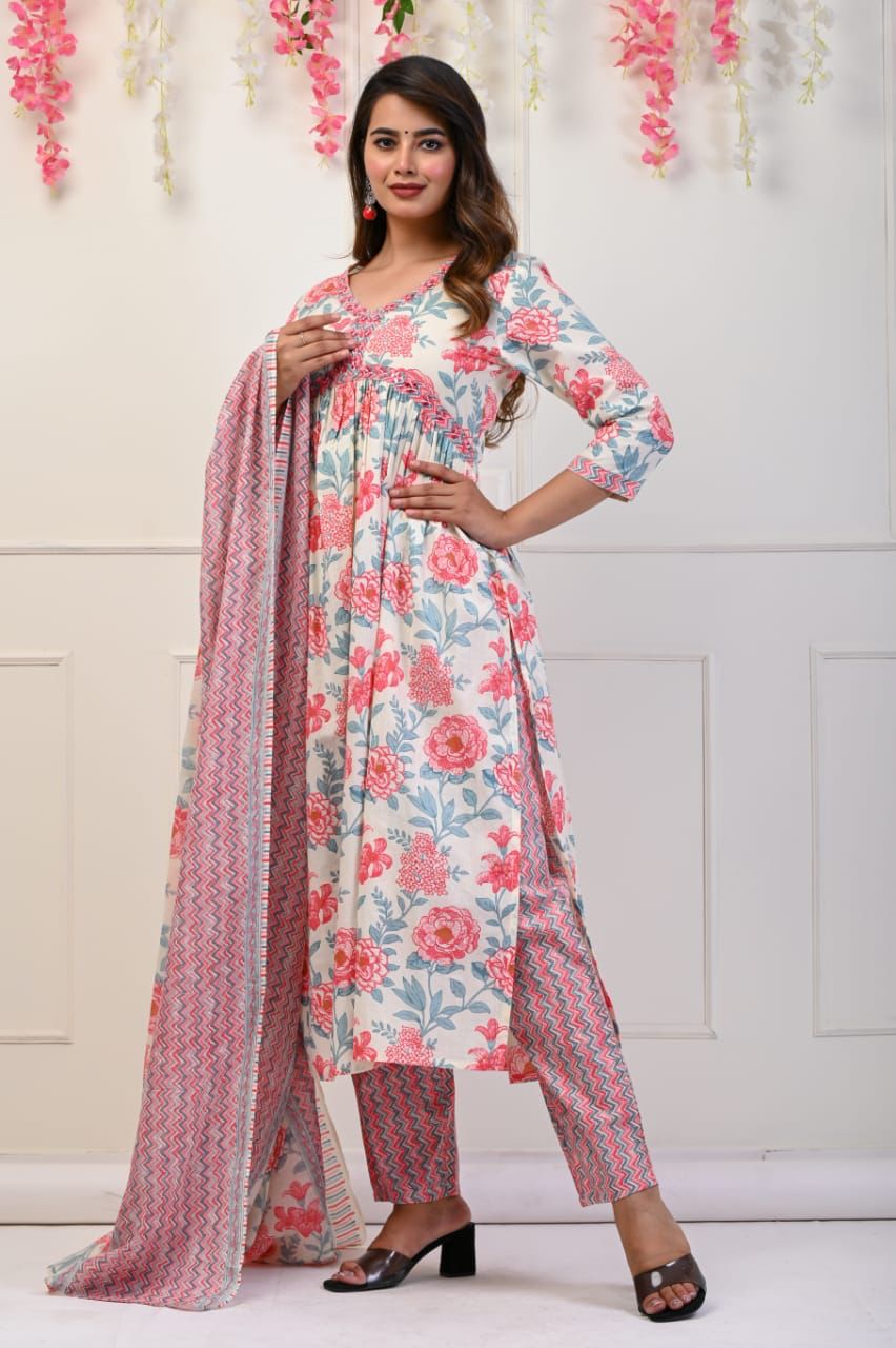 Pure Cotton Floral Dupatta Set Wholesale