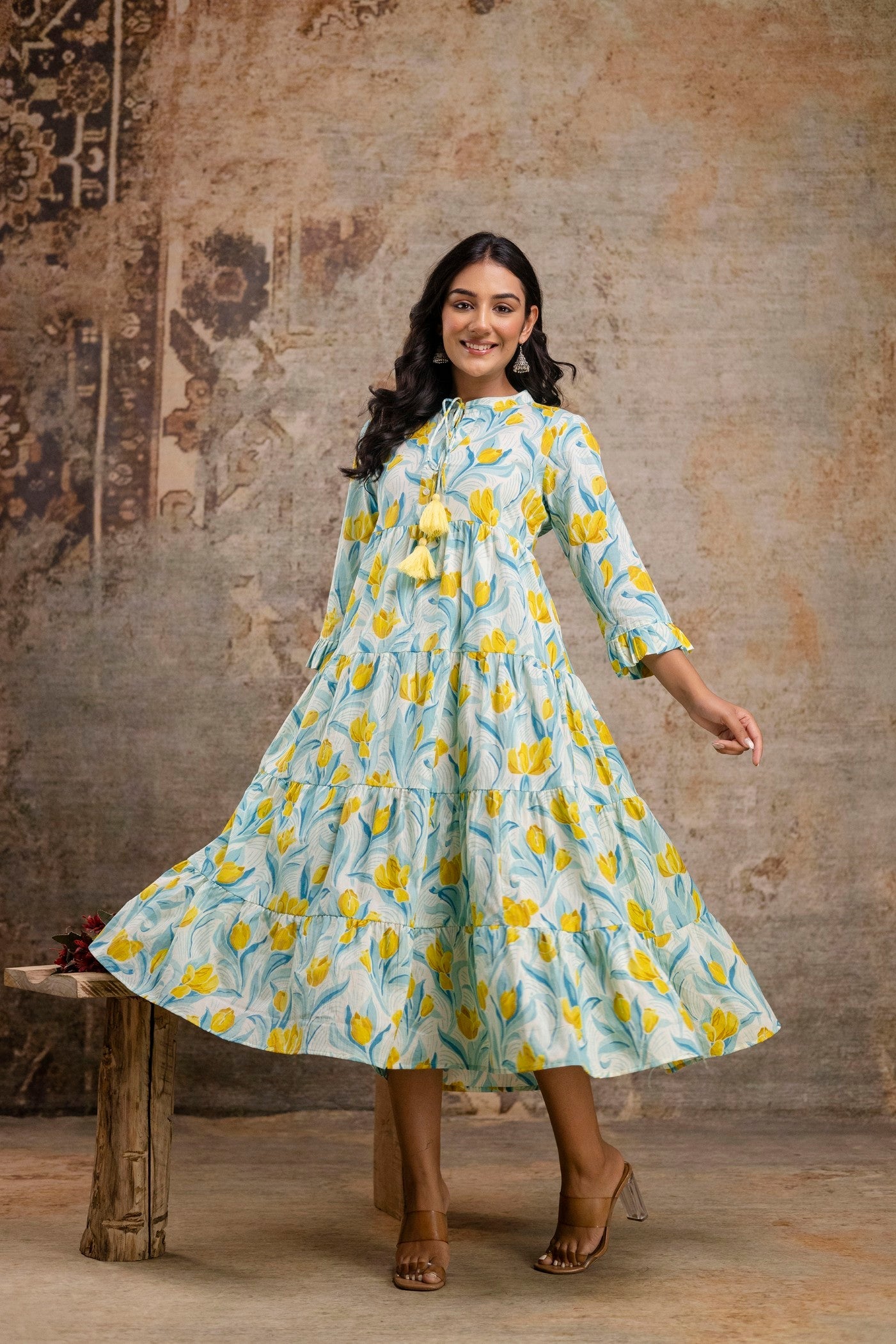 Casual ethnic wear cotton middy dress