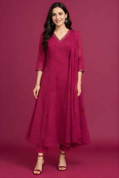 Wine Cotton Elegant Dupatta Set Women Wear Wholesale Manufacturer