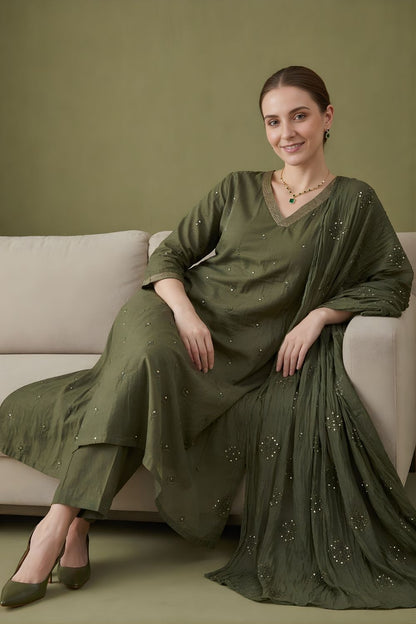 cotton kurti wholesale manufacturer India olive embroidered kurta set