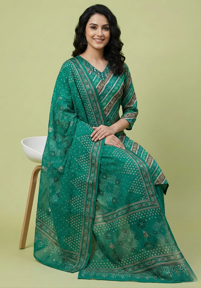 Green modal chanderi dupatta set women ethnic wear
