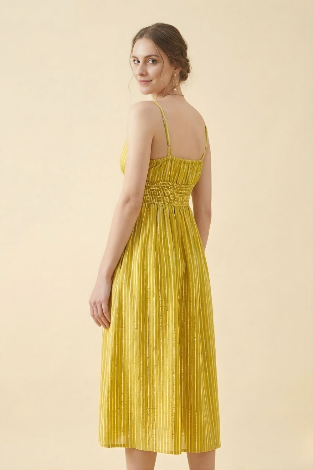 Yellow Cotton Striped Middy Dress Women Wear Manufacturer