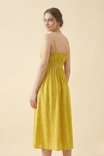 Yellow Cotton Striped Middy Dress Women Wear Manufacturer