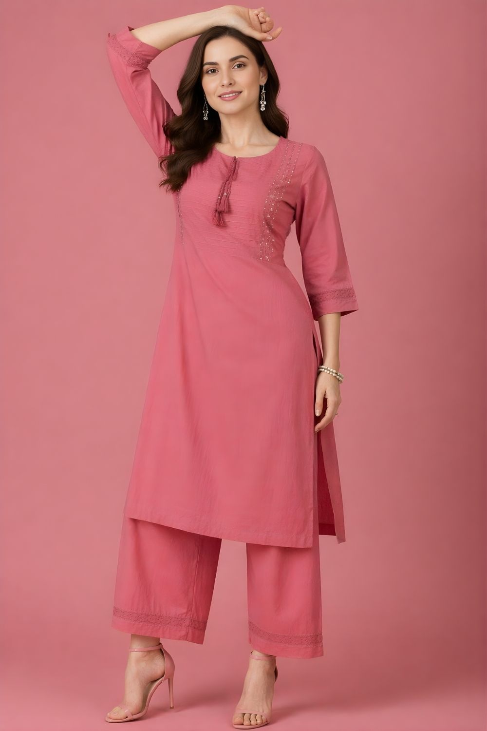 women wear wholesale manufacturer India pink cotton dupatta set