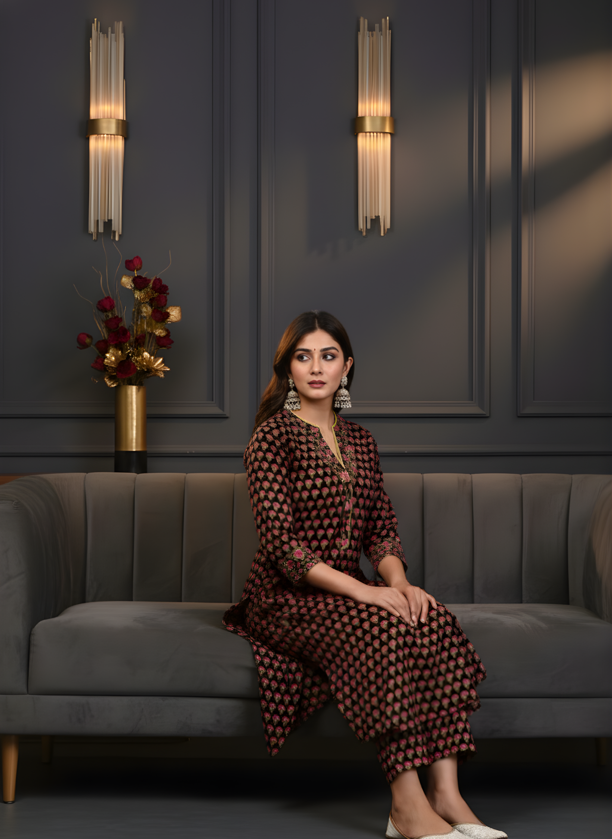 Black Ethnic Motif Pure Cotton Kurta Set – Women Wear Wholesale Manufacturer