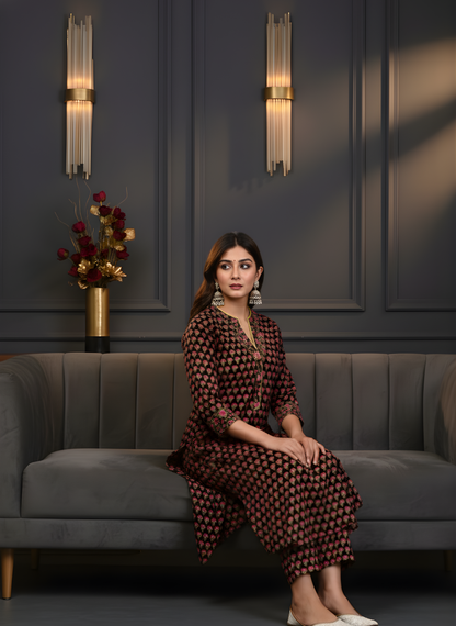 Black Ethnic Motif Pure Cotton Kurta Set – Women Wear Wholesale Manufacturer