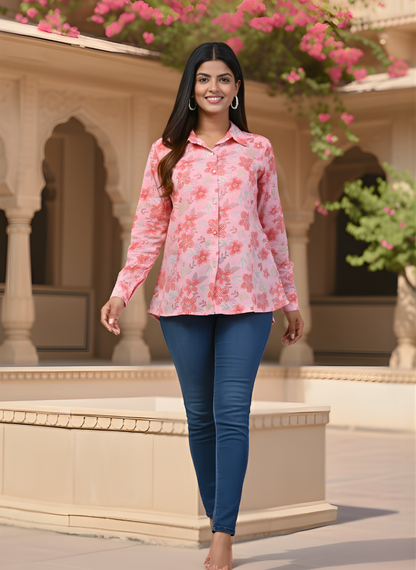 Cotton mul floral shirt for women manufacturer