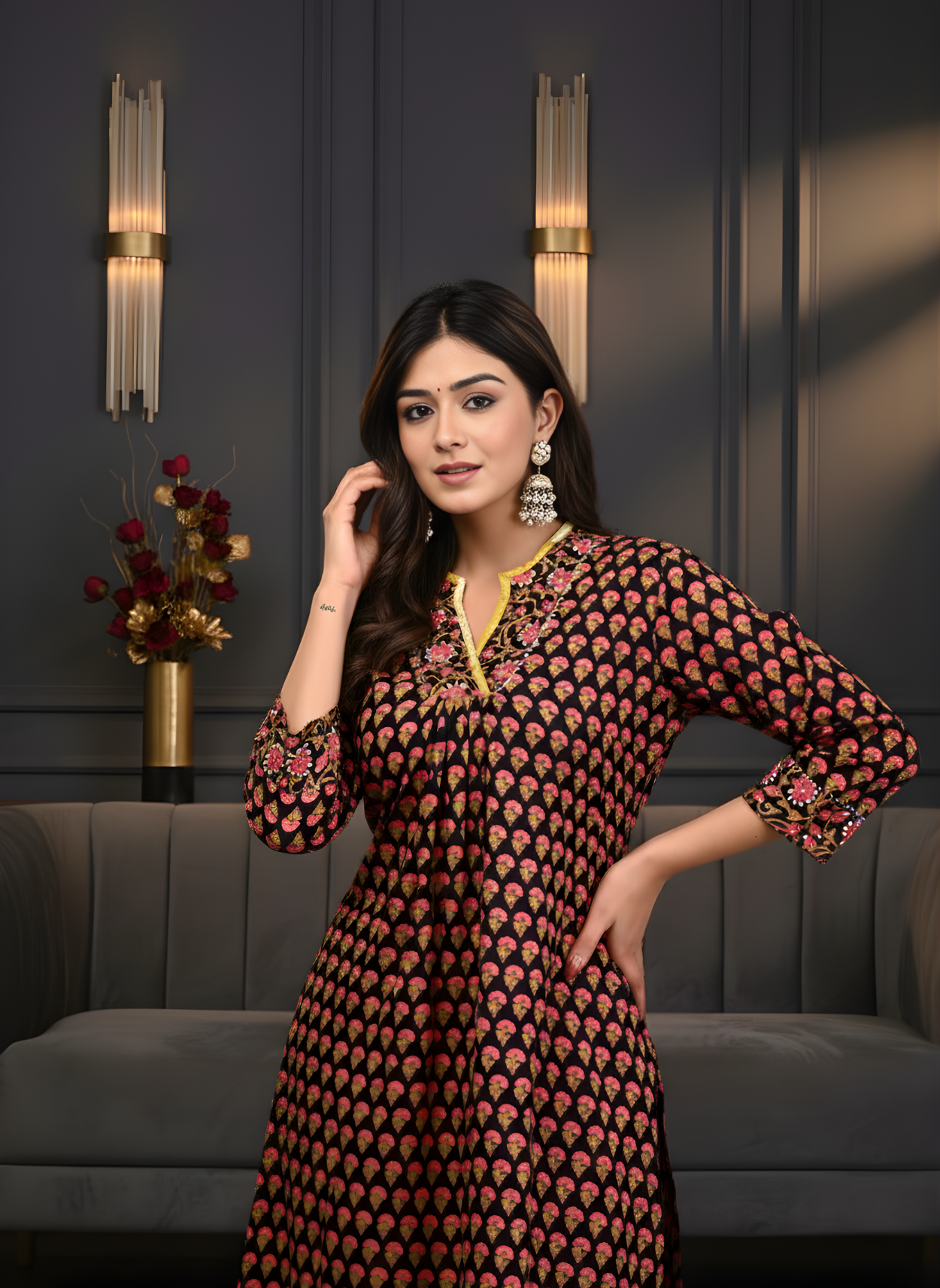 Black Ethnic Motif Pure Cotton Kurta Set – Women Wear Wholesale Manufacturer