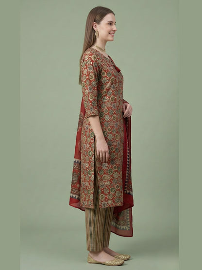 Rust Printed Pure Cotton Kurti Dupatta Set Wholesale Manufacturer India