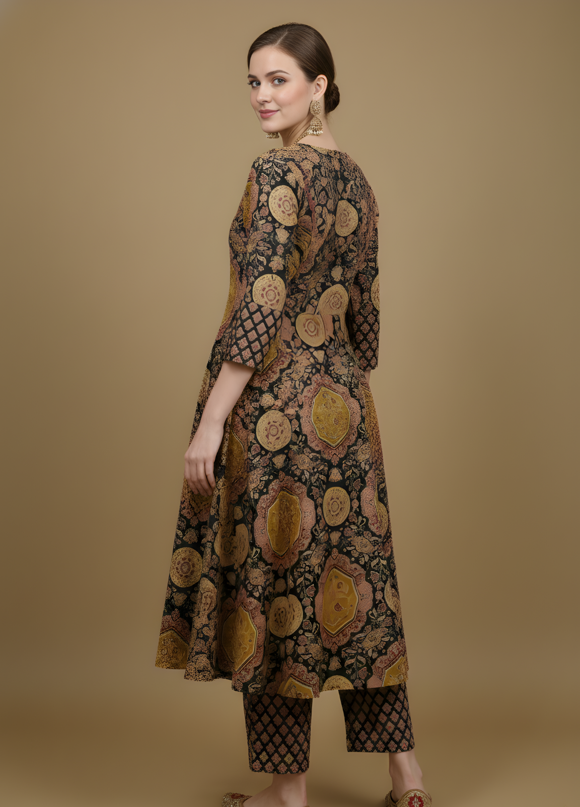 Earthtone Ajrakh print cotton kurta set women