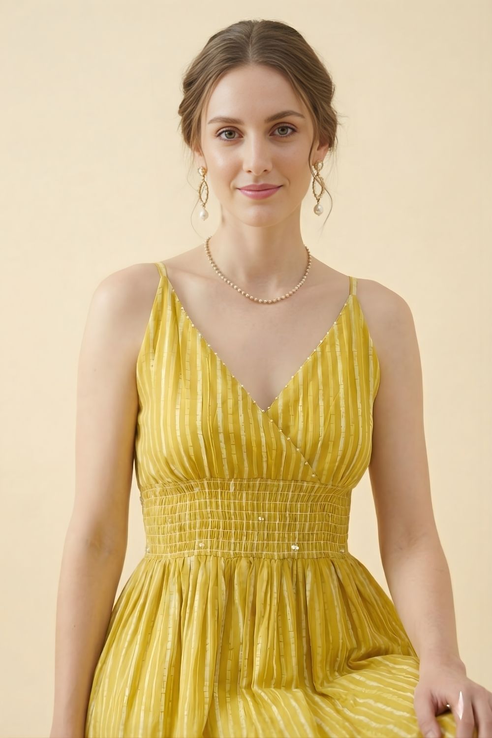 Yellow Cotton Striped Middy Dress Women Wear Manufacturer