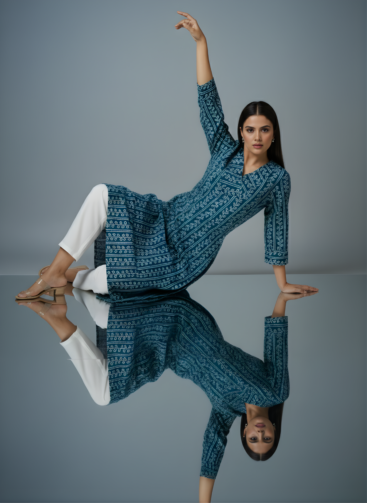 Teal Blue Pure Cotton Printed Kurti for Women | Wholesale Manufacturer – Neelufer Creation