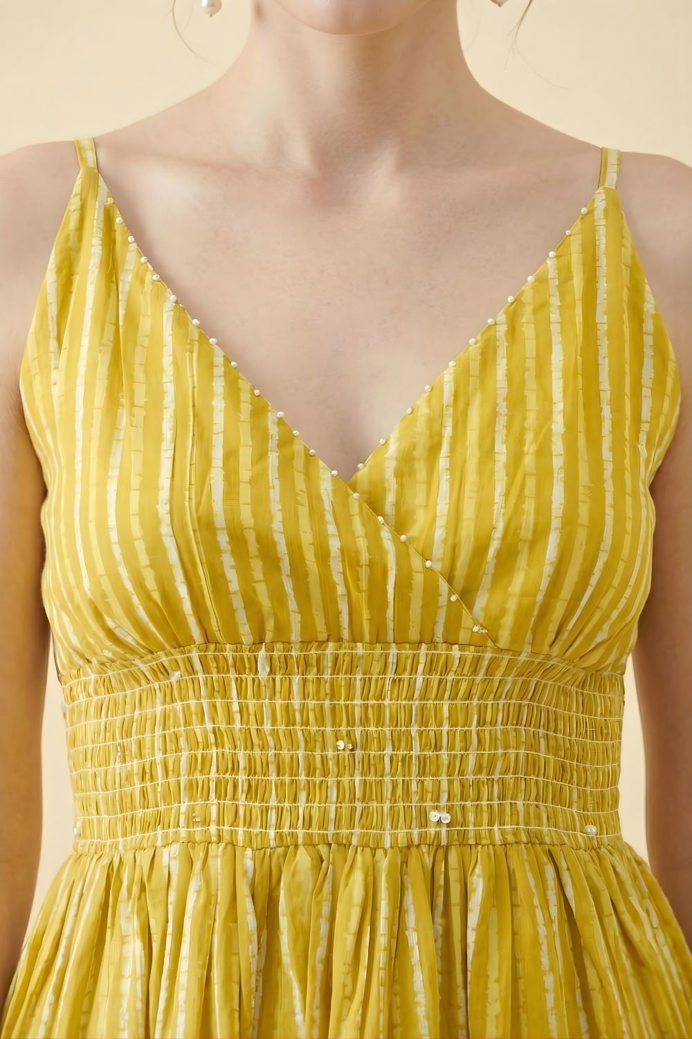 Yellow Cotton Striped Middy Dress Women Wear Manufacturer