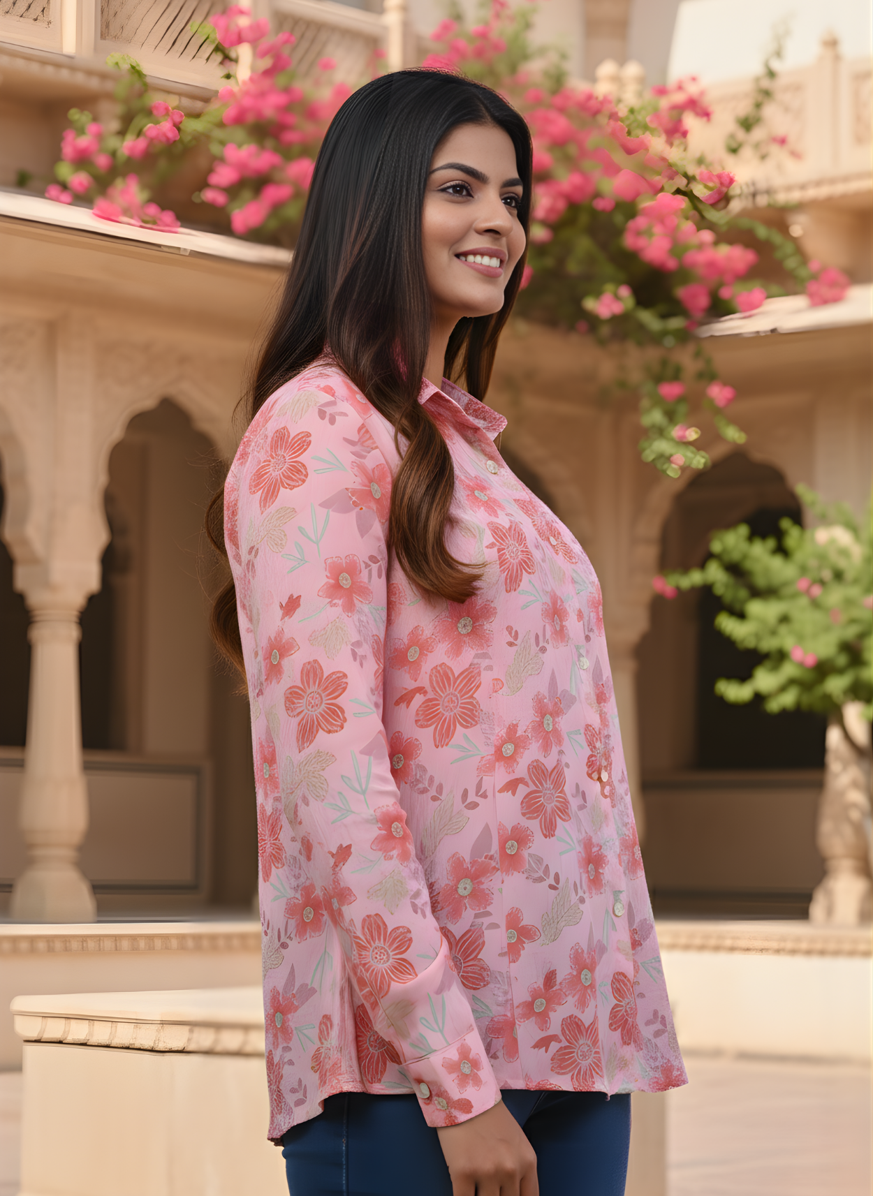 Manufacturer women cotton mul floral shirt