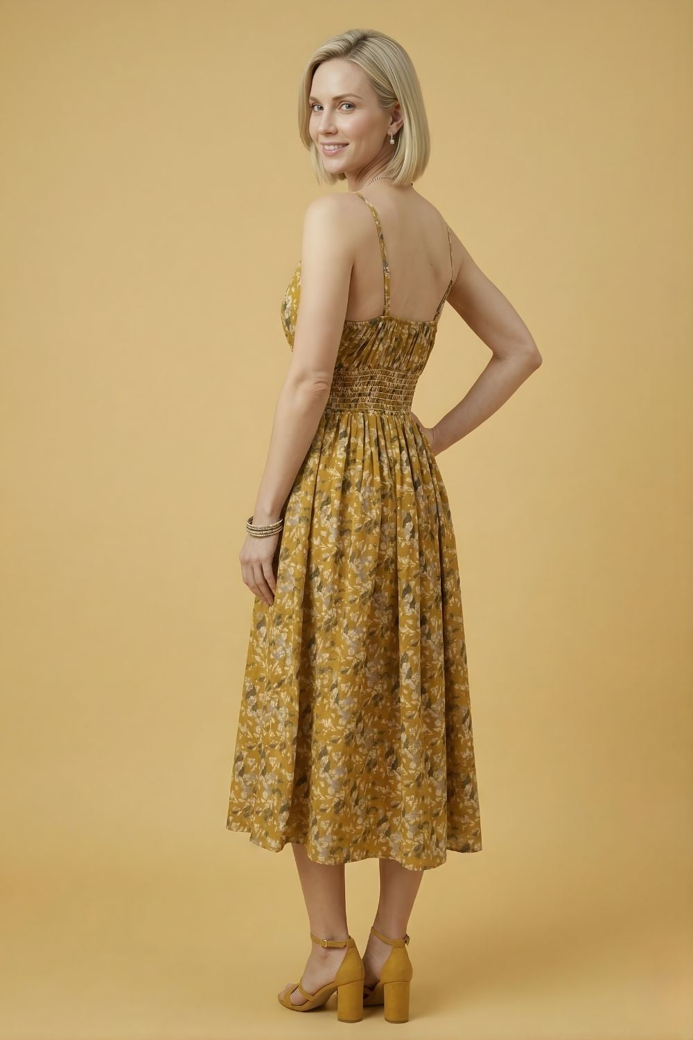 Mustard Cotton Middy Dress Wholesale Women Wear Manufacturer