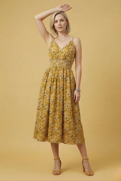 Mustard Cotton Middy Dress Wholesale Women Wear Manufacturer