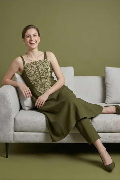 women wear wholesale manufacturer India olive cotton kurti set