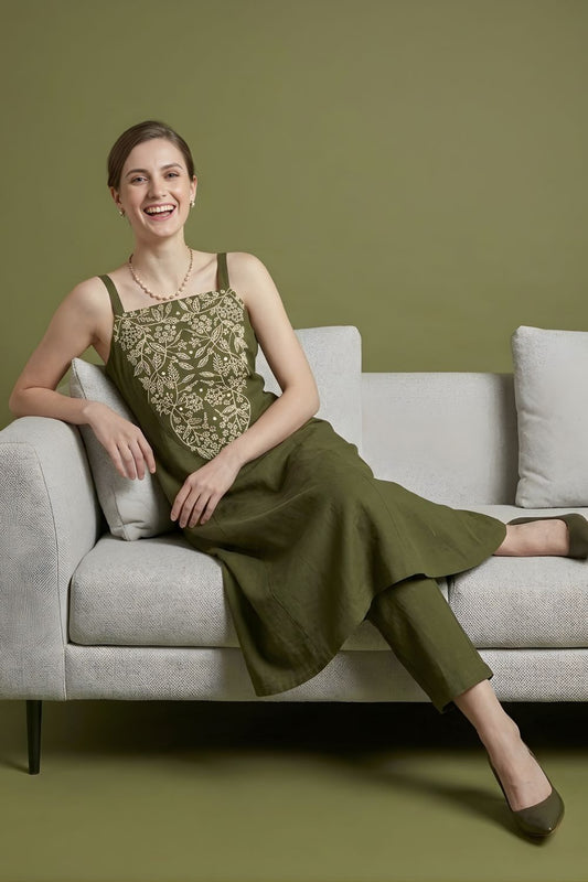 women wear wholesale manufacturer India olive cotton kurti set