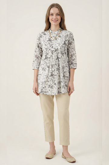 Aarya Grey Floral Jaipuri Cotton Top – Women Wear Wholesale
