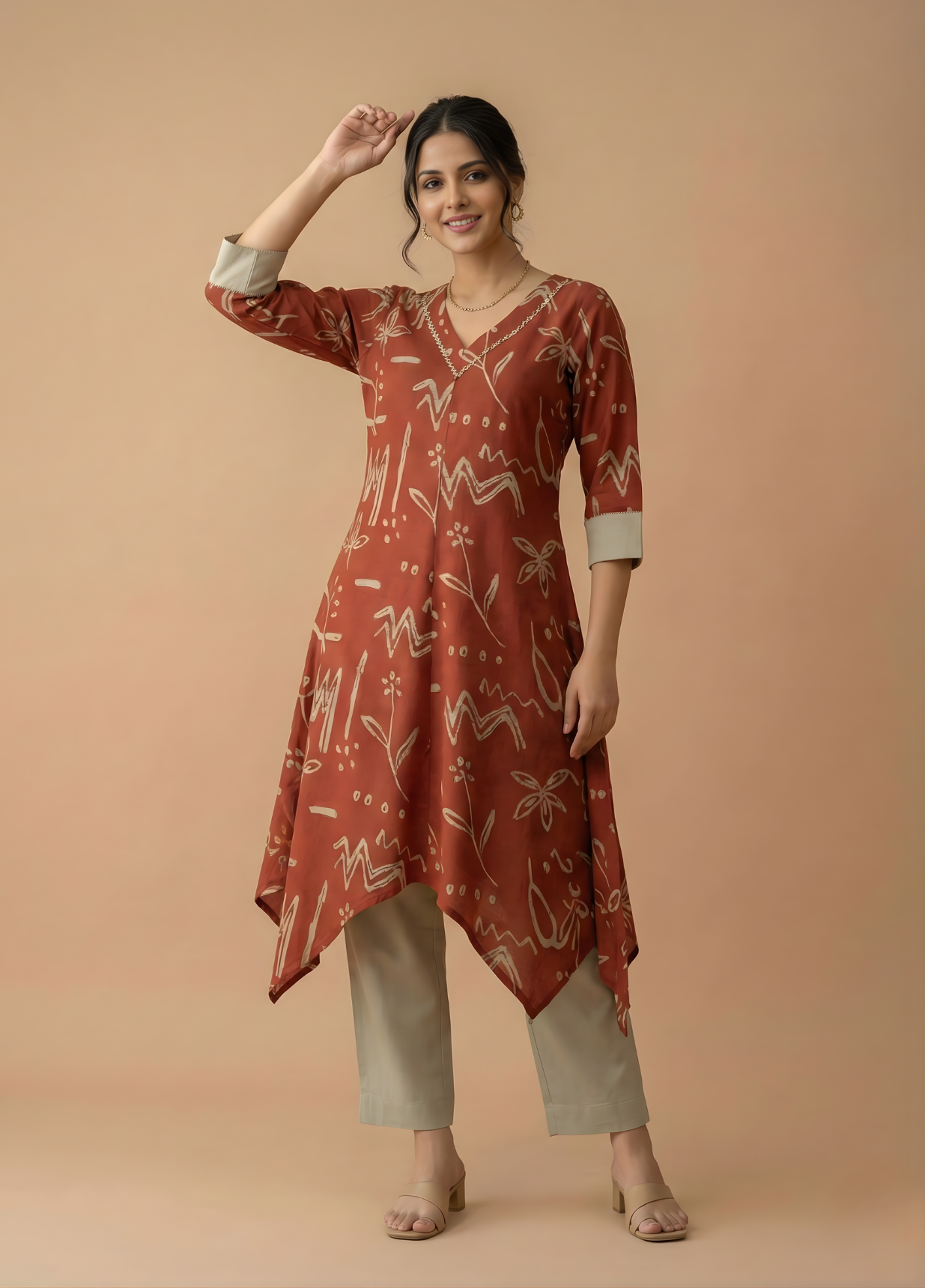 Rust Abstract Pure Cotton Kurta Set – Women Wear Wholesale Manufacturer