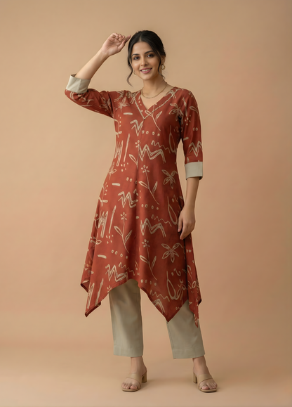 Rust Abstract Pure Cotton Kurta Set – Women Wear Wholesale Manufacturer