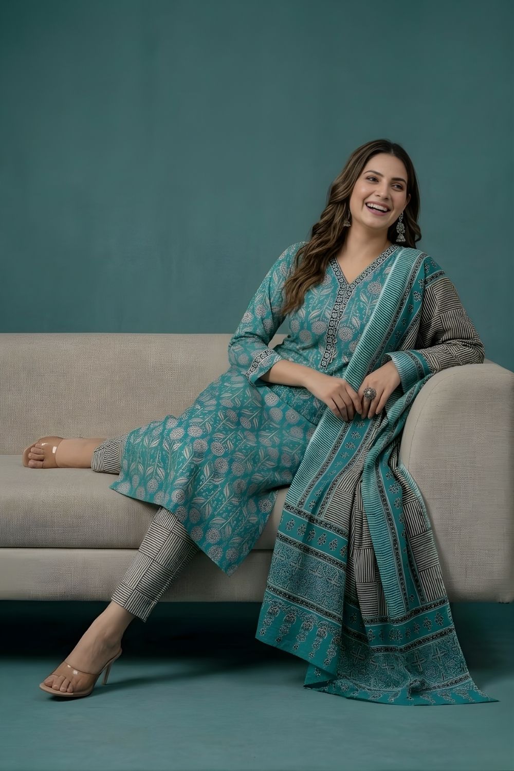 women wear wholesale manufacturer India eco friendly cotton kurti teal