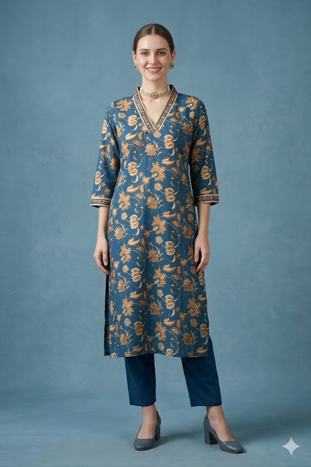 women wear wholesale manufacturer India eco friendly cotton kurti blue