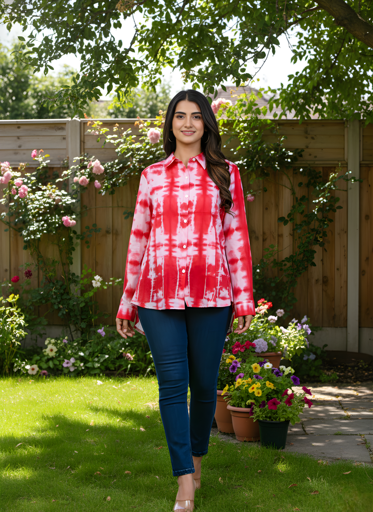 Neelufer Creation women red cotton mal tie dye shirt wholesale
